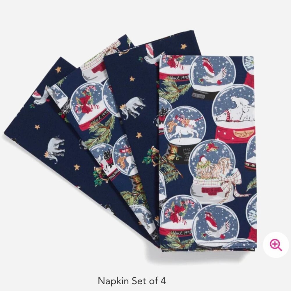 Vera Bradley Napkin Set of 4 Snow Globes NWT